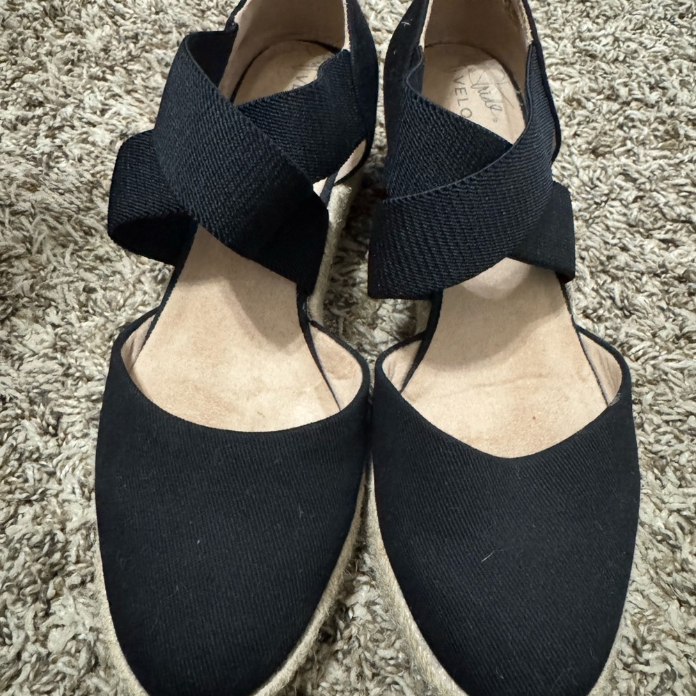 Velocity Black Espadrille Wedge Sandals - Picture 3 of 5